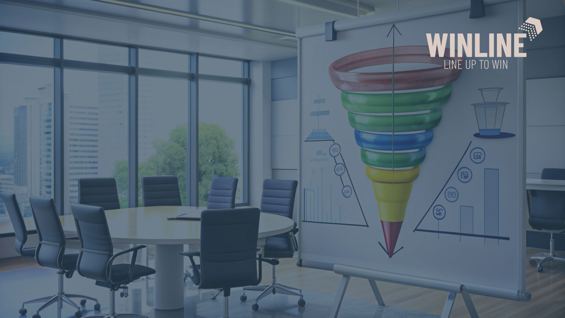 Efektywny lejek sprzedażowy przedstawiony na tablicy w nowoczesnej sali zarządu